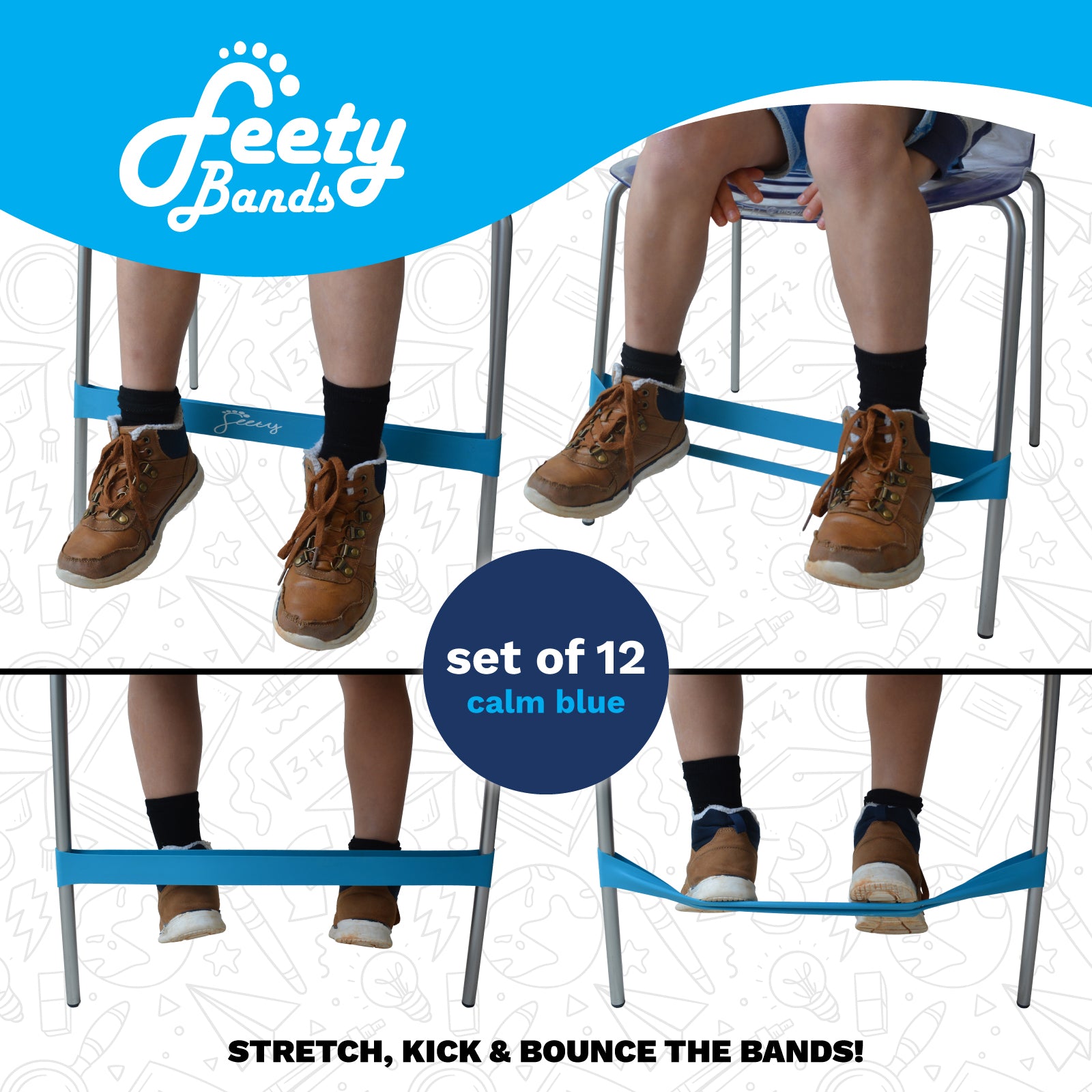 BASIC Feety Fidget Chair Bands - Flexible Seating for Classroom & Fidget Toy for Kids (Pack of 12)